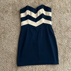 Luca couture blue and tan mini dress